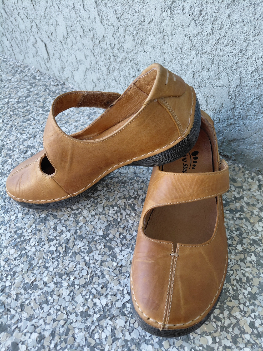 Spring Step Tan Leather Mary Jane Slingback Shoes